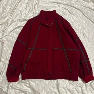 Vintage 90s Trendz Wool Red Bomber Jacket size XL Preppy Winter Outdoor Classic